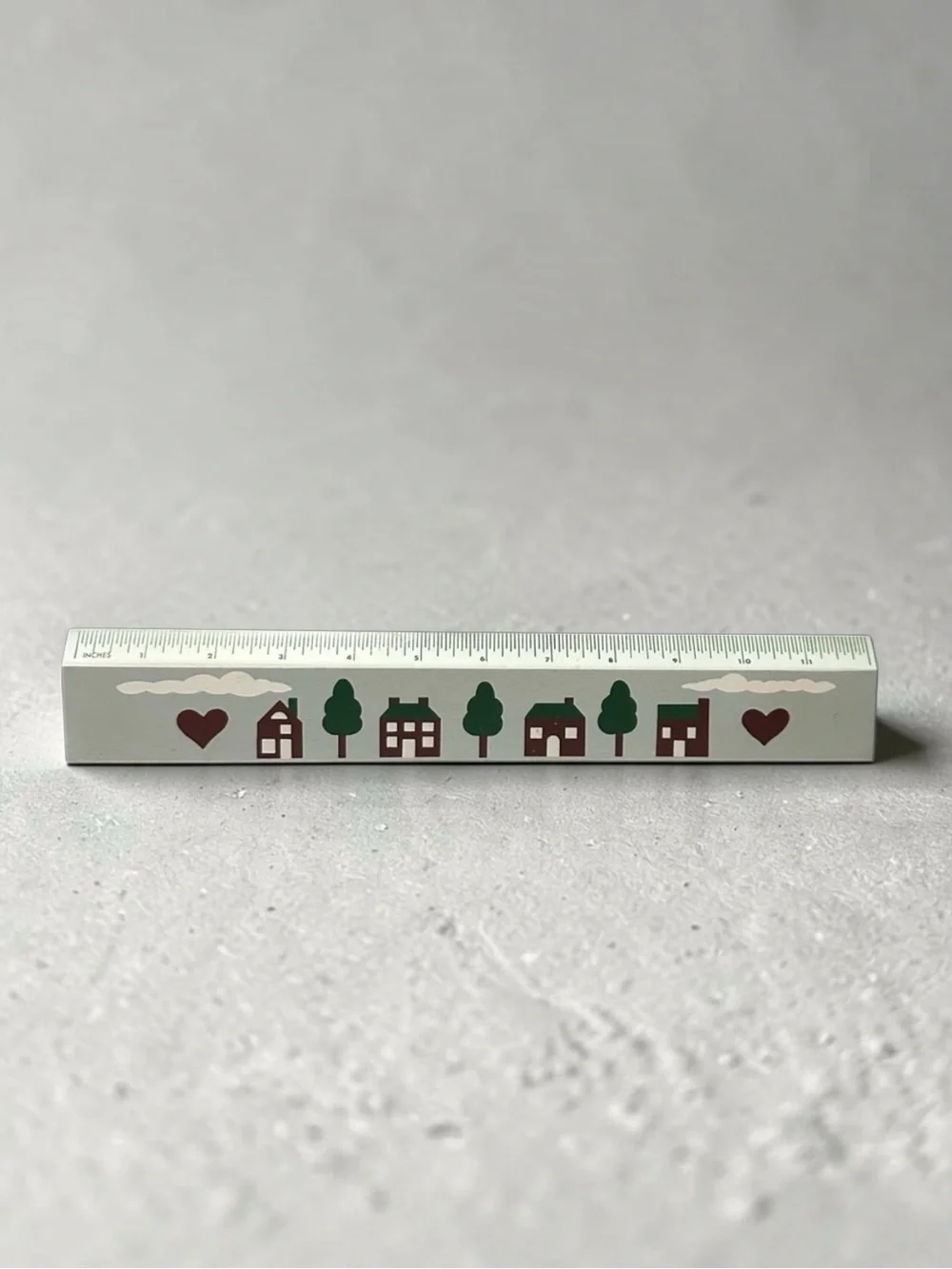 Decorative Wooden Ruler with House & Tree Motif